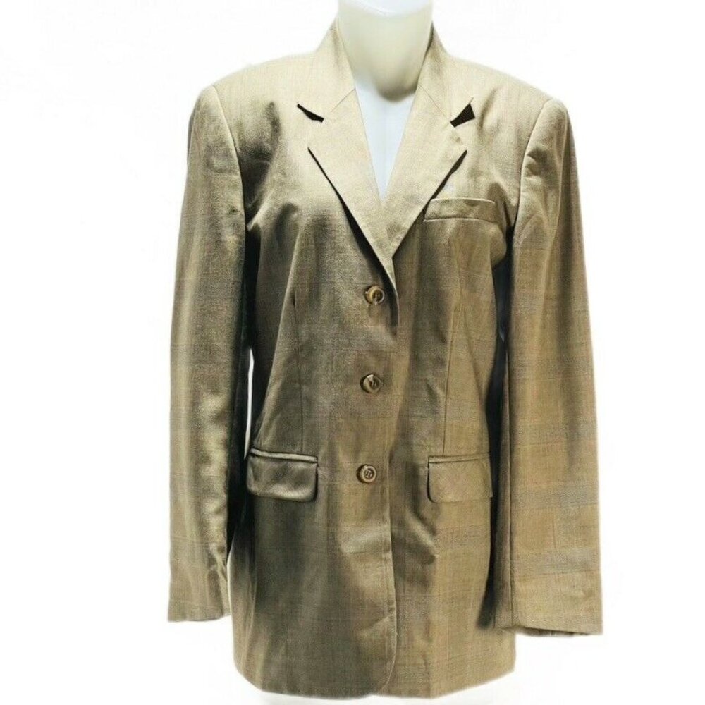 Genre Collections Womens Blazer Size 8 Beige Checkered Polyester Rayon Made In U
